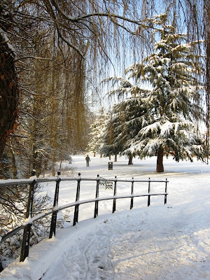 Snowy scene on the river path