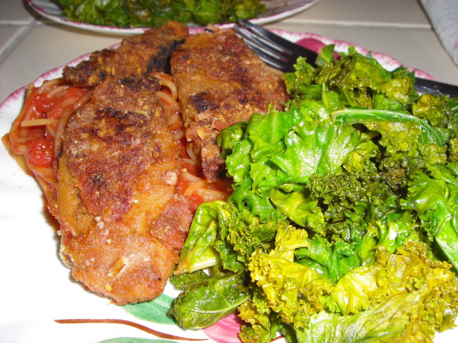 Vegan Niche Quinoa Spaghetti with PecanCrusted Seitan and Kale