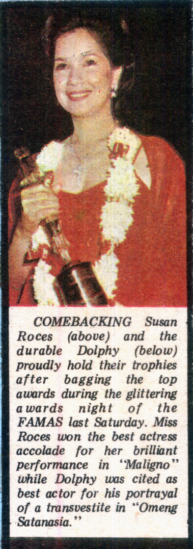 SUSAN ROCES: 1977 FAMAS AWARD WINNER (