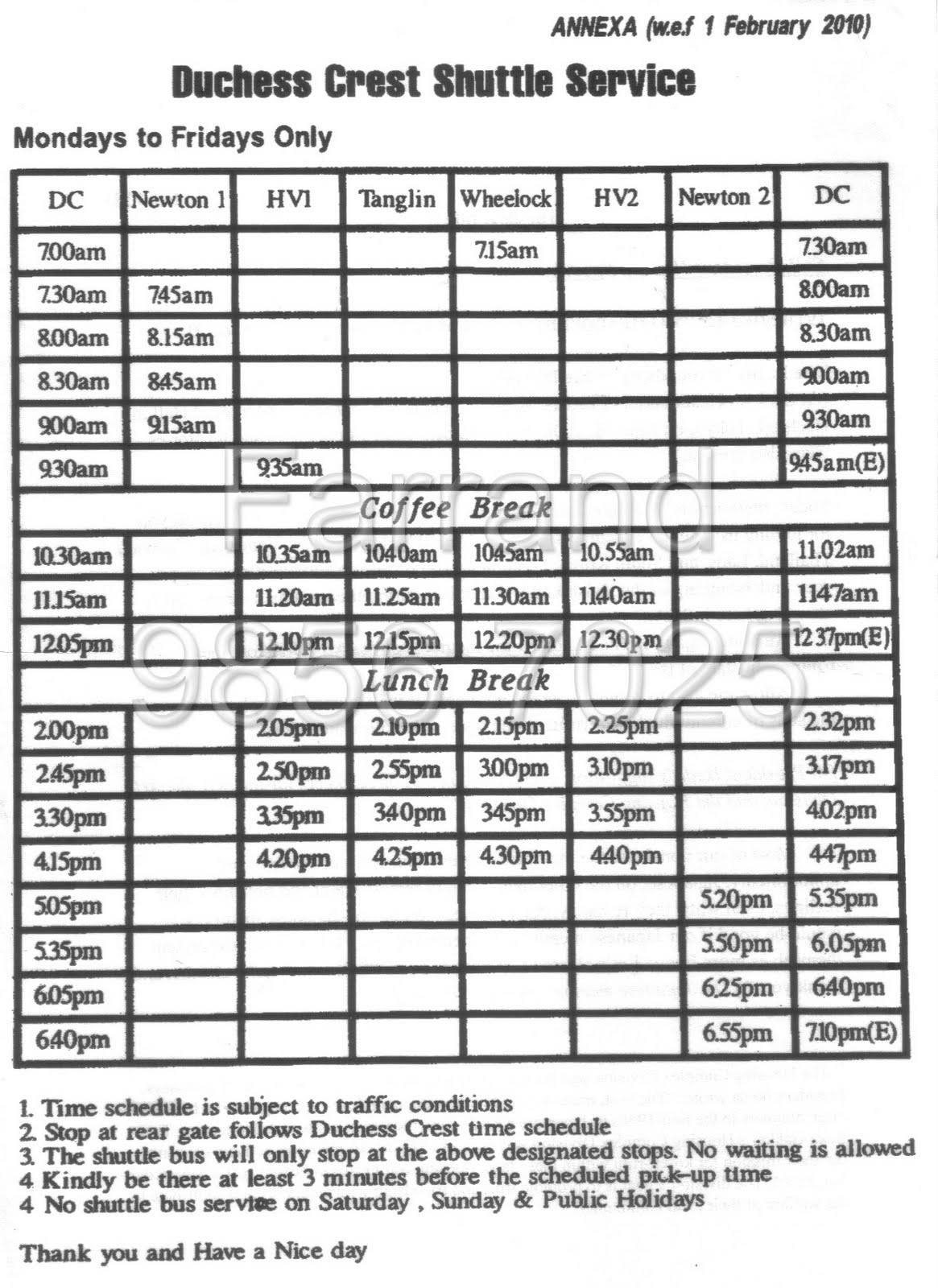 Shuttle Schedule Template