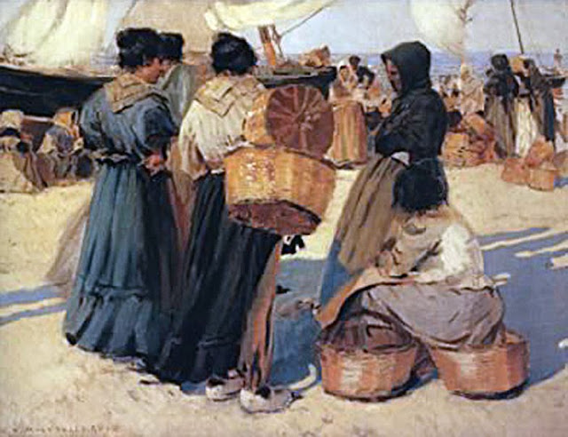 Pescadoras conversando Pescadoras conversando, Enrique Martínez Cubells, Pintor español, Pintores españoles, Martínez Cubells, Paisajes de Enrique Martínez Cubells, Pintores Valencianos