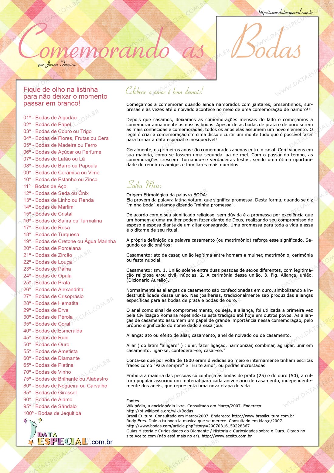 www dataespecial com br comemorando as bodas casamento lista de bodas