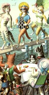 Beach Cats 1950s Postcard