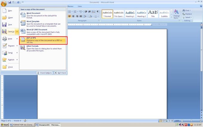 Menyimpan Dalam Format PDF Pada office 2007