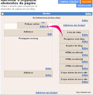 como colocar, mover um gadget ou elemento acima ou abaixo do post no blogspot