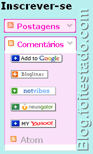 Gadget do blogger para inscrição em feed, cores pink