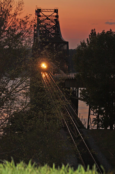 Train Crossing Mississippi River at Sunset, Vicksburg, Mississippi