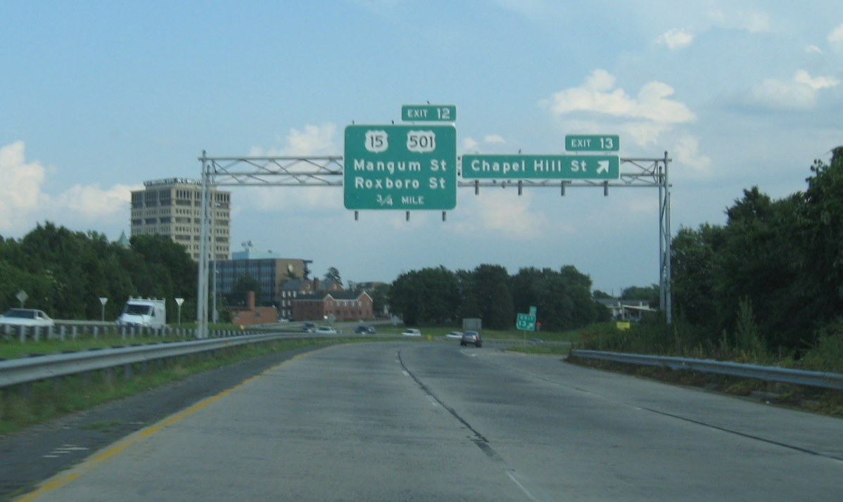 New Exit Signs on Durham Freeway (NC 147)