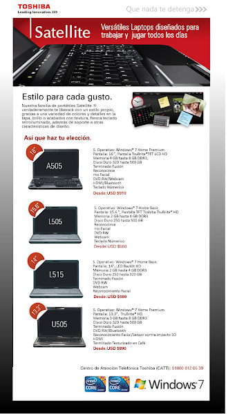 diversas obciones de toshiba