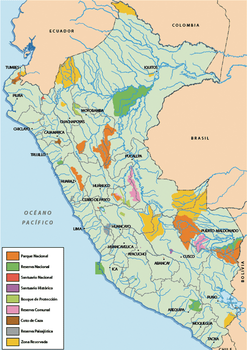 Las áreas naturales protegidas en el Perú. Mapa del sistema de áreas