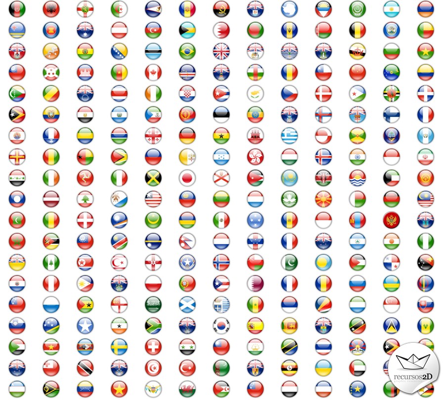 248 Iconos de banderas circulares (248 Shiny round flag icons ...