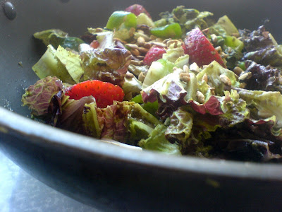 Strawberry, Pea, Pepper, and Lettuce Salad with a Pesto Dressing
