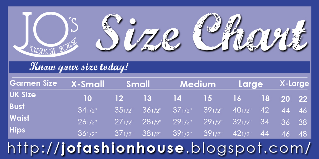 Plus Size Fashion :: Jo's Fashion House: Size Chart
