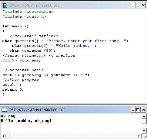 Contoh Database, C++, visual basic, java: Programs with variable string