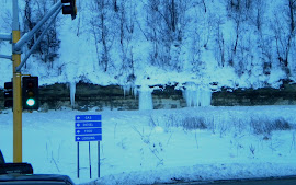 River bluffs along the interstate intersection to town