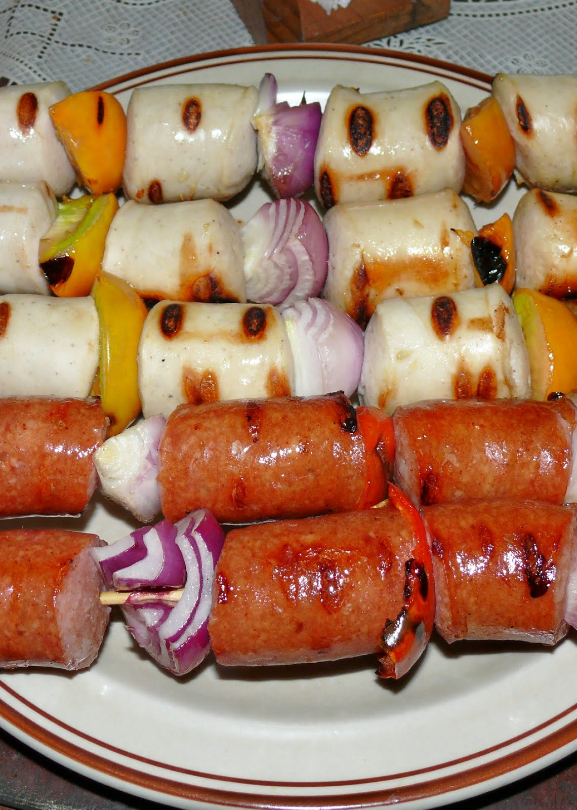 Sausage Skewers and Corn