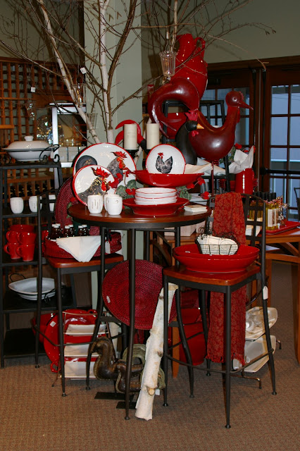 Red Vietri pottery retail display Columbia Winery