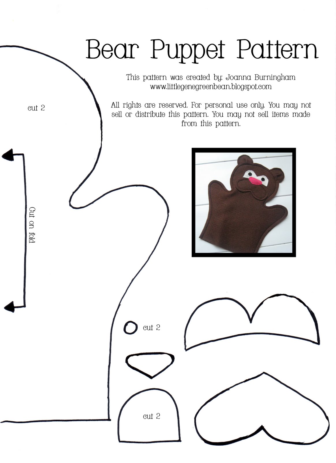 Little Gene Green Bean: Bear Puppet Pattern