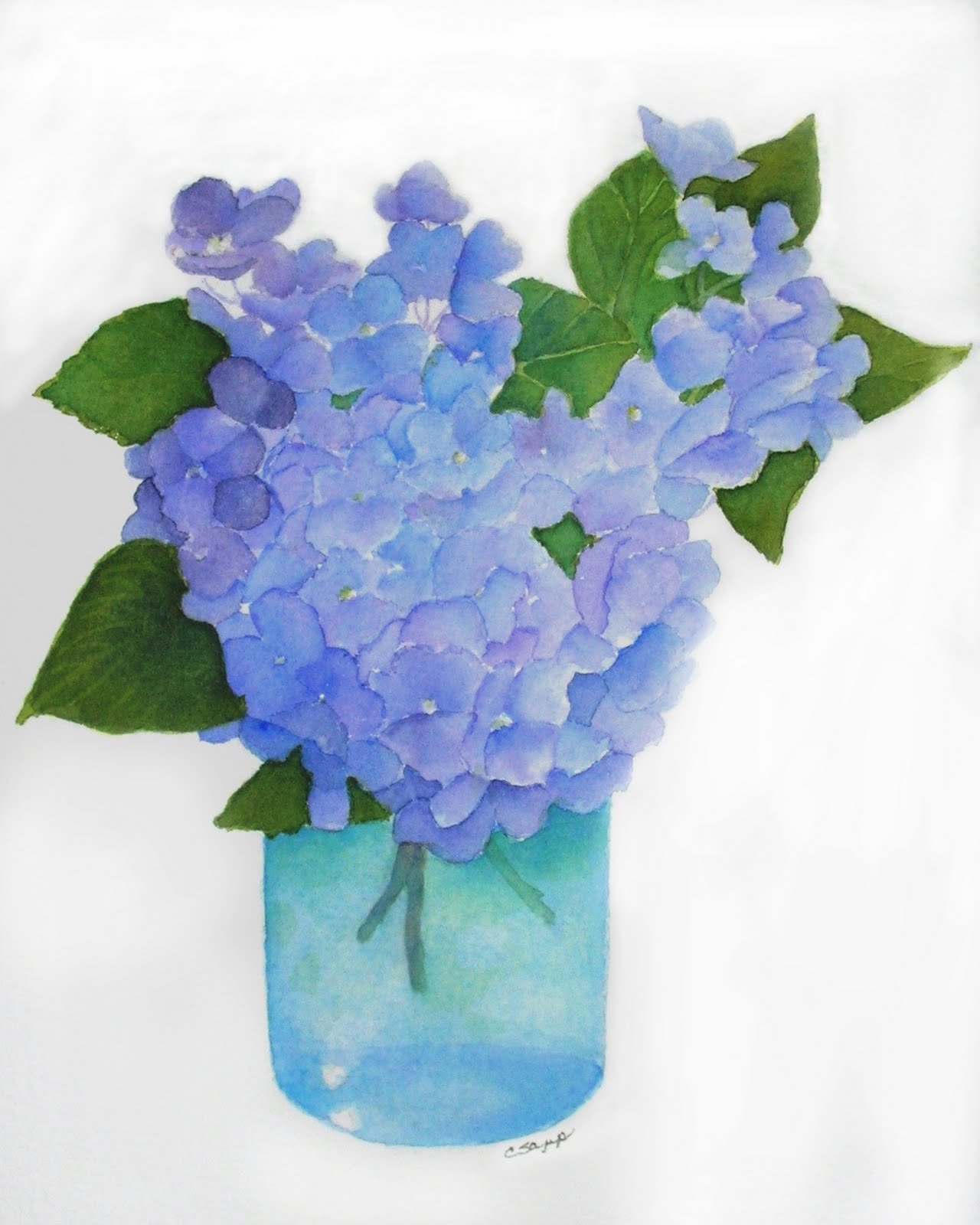 new hydrangeas in vase print