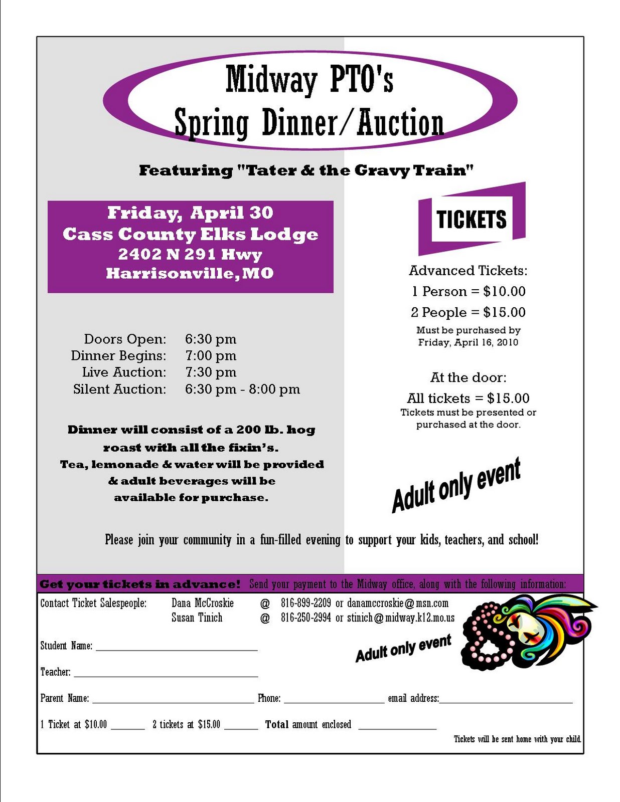 Midway PTO Auction Flyer order tickets