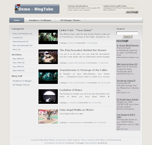 BlogTube Wordpress blogger şablonu