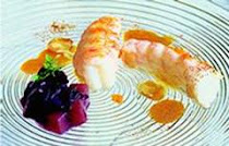 Scampi with pears in red wine