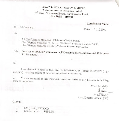 bsnl jto 2009 notification