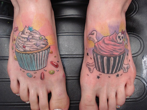 Foot tattoos.