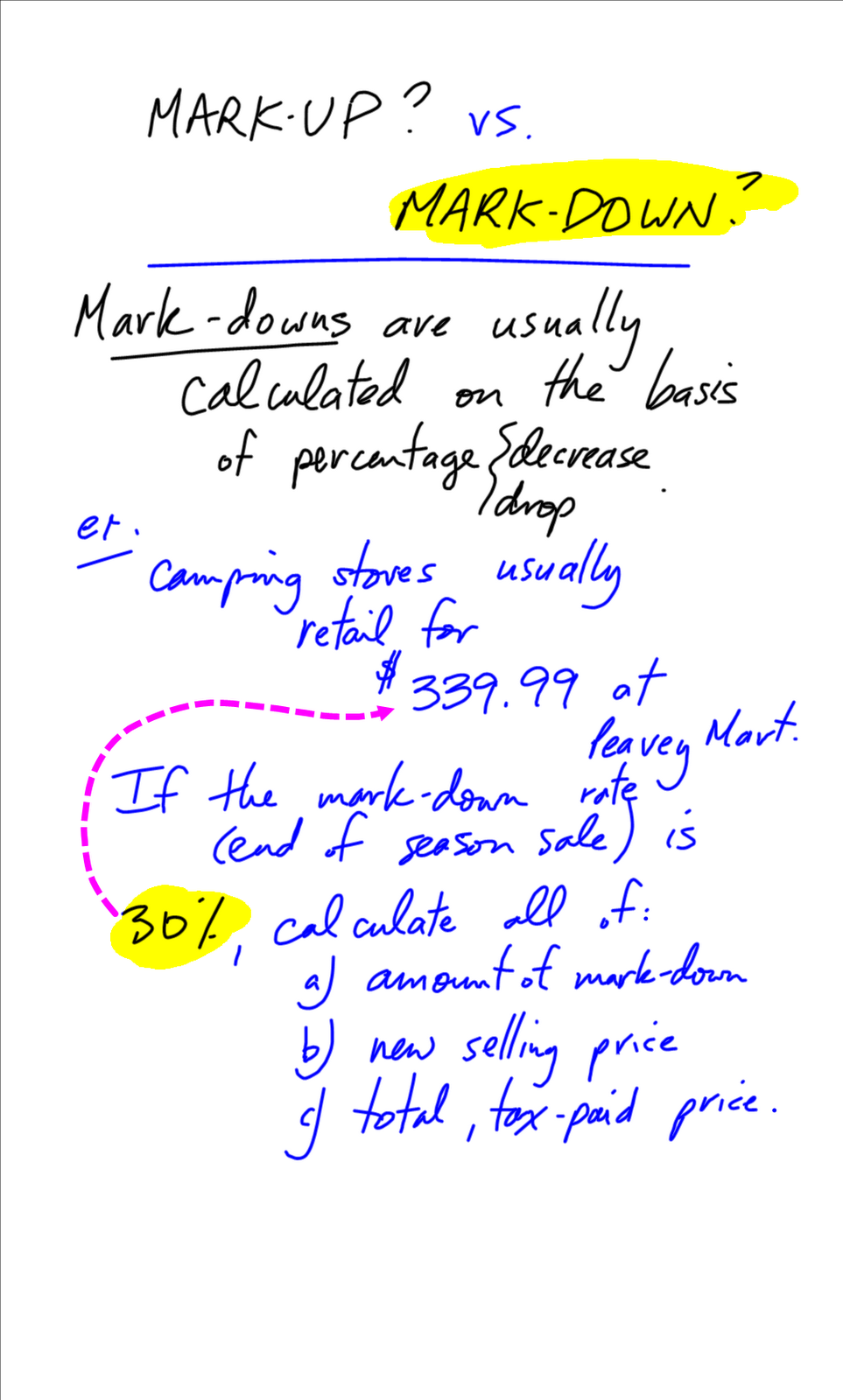 Grade 10 Essentials Math: Mark up Vs. Mark down