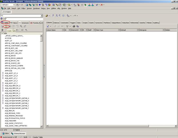 Create Tables in Oracle Database using TOAD