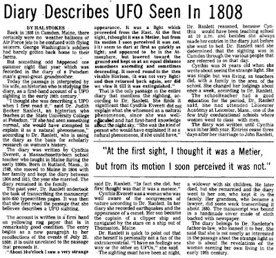 Diary Describes UFO Seen in 1808 (Body) - Courier Freeman 3-28-1978