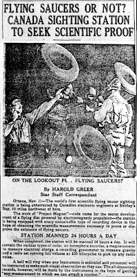 Flying Saucers or Not -  Canada Sighting Station To Seek Scientific Proof - The Toronto Star 11-11-1953