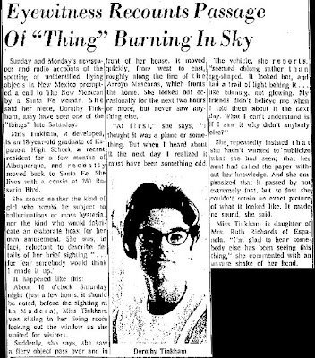 Eyewitness Recounts Passage of 'Thing' Burning in Sky - The New Mexican - 4-28-1964