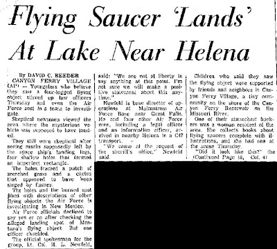 Flying Saucer Lands Near Lake at Helena - Montana Standard 5-1-1964