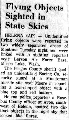 Flying Objects Sighted in State Skies - Great Falls Tribune 10-4-1962