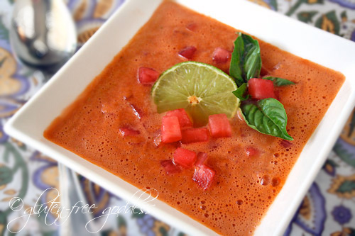 Vegan summer soup- watermelon gazpacho with lime