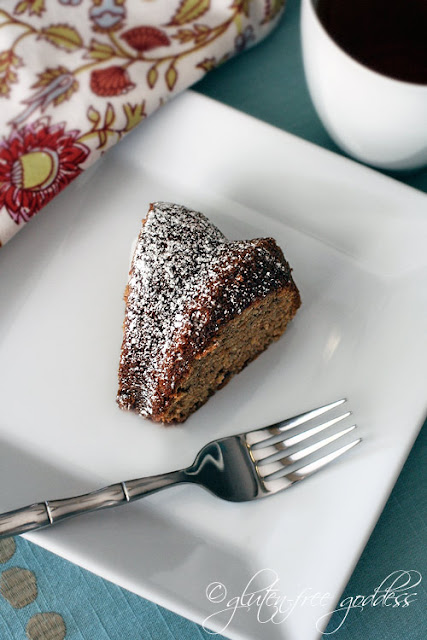 Almond flour banana cake slice on a plate and it is gluten-free
