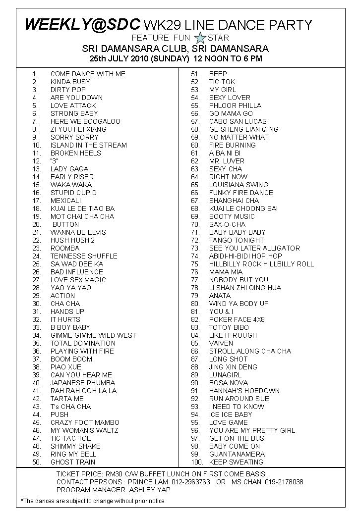 BRP Line Dance WeeklySDC Updated Week 29 Line Dance Party list