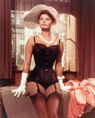 Sophia Loren nylon stockings garter belt corset