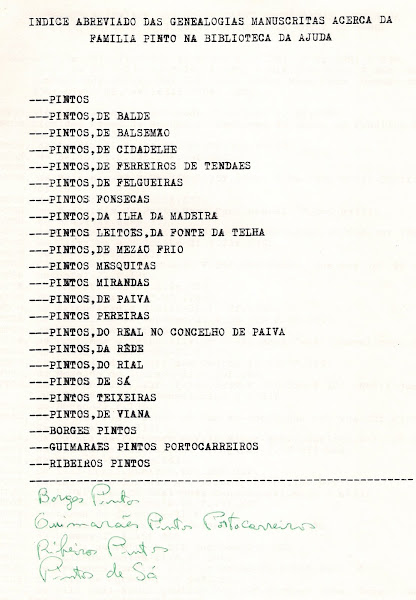 Genealogias manuscritas sobre os Pinto