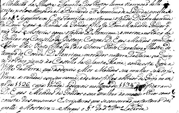 Manuscrito "Rellação da Ilustre Família dos Pintos", escrito do monge Frei Jerónimo de Lacerda.