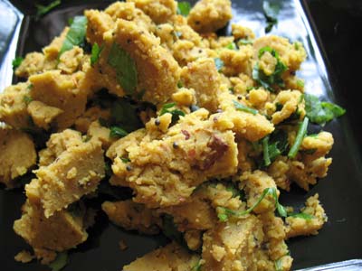 Scrambled Chickpea Flour with a Fiery Red Chili Paste