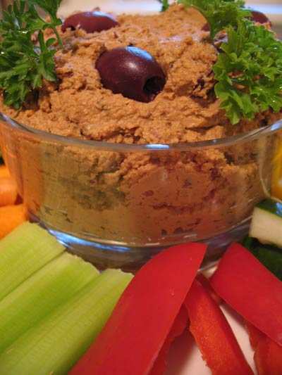 Sun-Dried Tomato and Olive Hummus with Goat Cheese