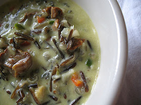 Wild Rice Chowder with Fresh Coconut and Mushrooms