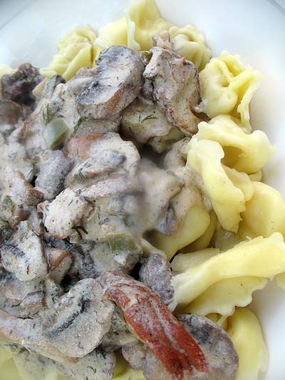 Cheese-Filled Tortellini with a Spicy Mushroom Sauce