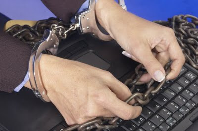 handcuffed computer user