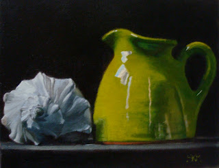 small daily paintings: Conch shell, green pitcher