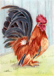 rooster painting watercolor bantam feathers tail paintings oil arrogant proudly held standing bit him