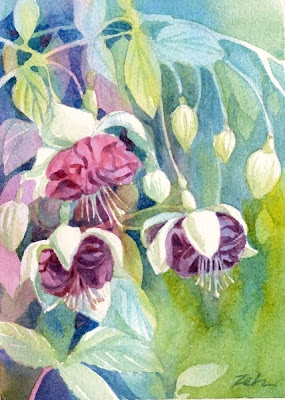 Fuschia flowers watercolor painting