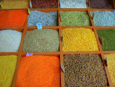 Colourful spices laid out in Souq Waqif